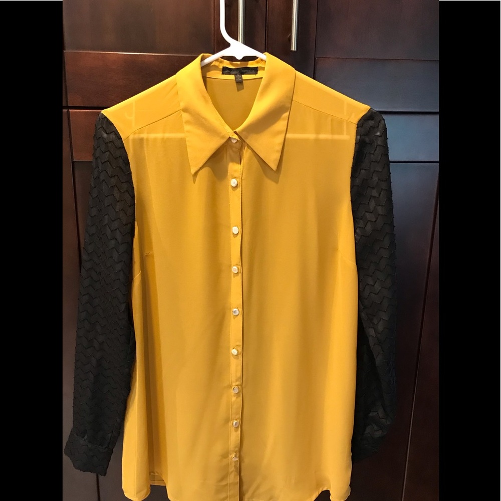 Jealous Tomato mustard and black sheer blouse